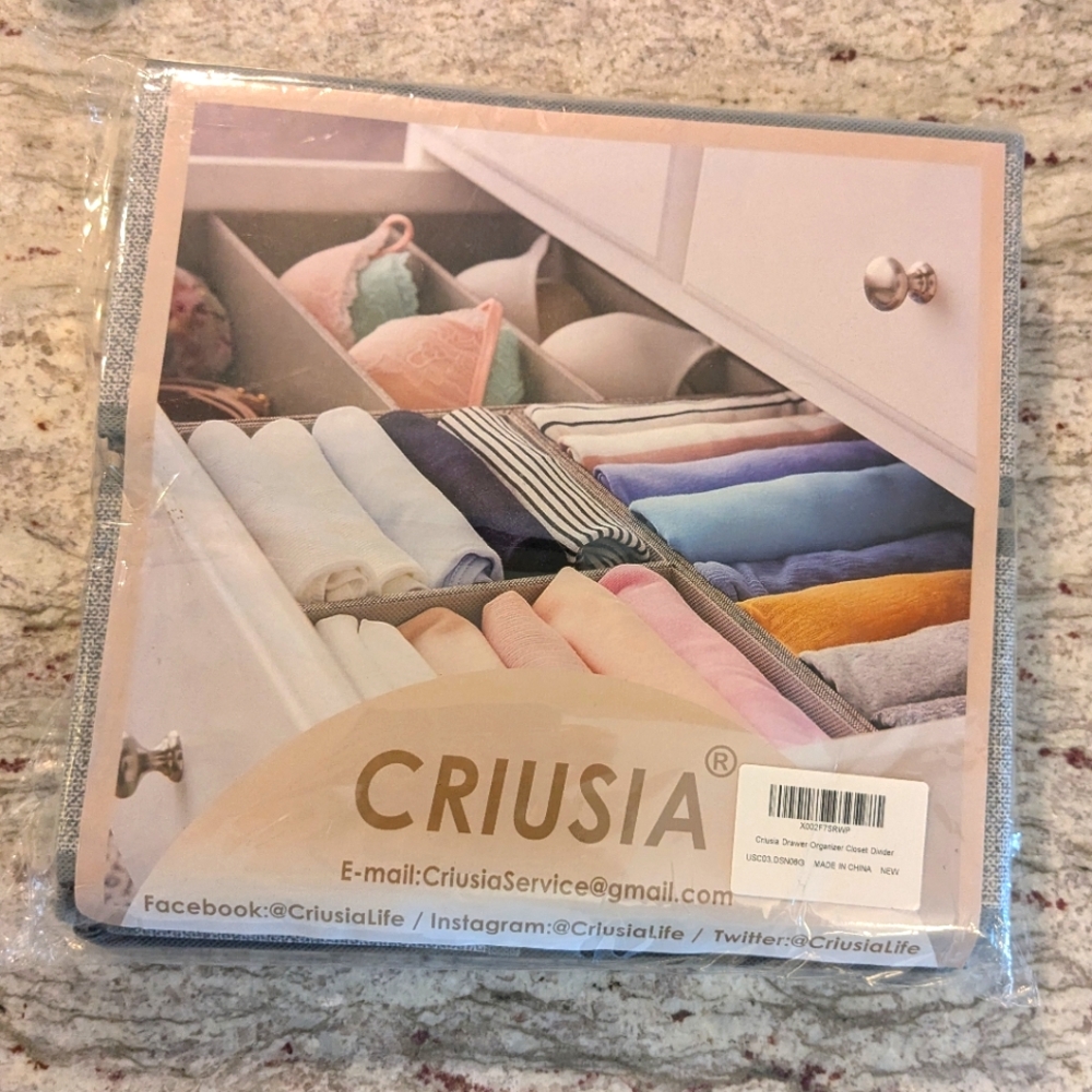 6 Divider Drawer Organizer NEW Criusia Storage Light Gray Foldable Small Items